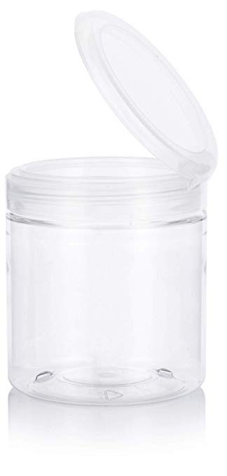 8 oz Clear Plastic Straight Sided Jar with Natural Clear Flip Top (12 Pack)