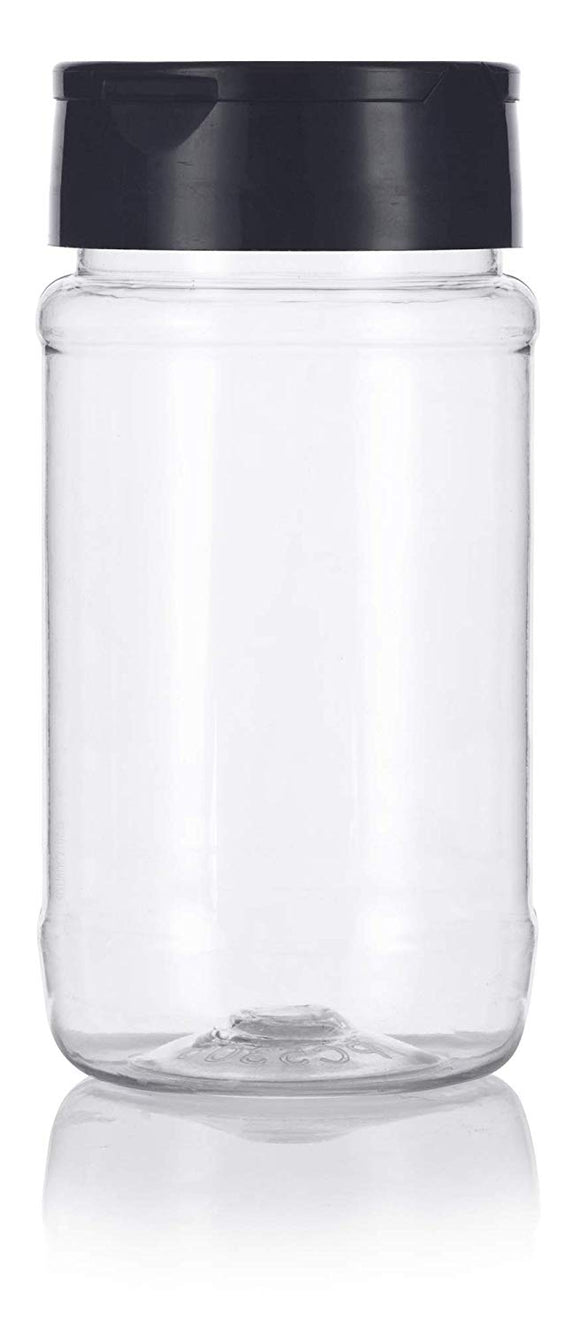 Clear Plastic Spice Bottle with Black Sifter - 8 oz / 240 ml