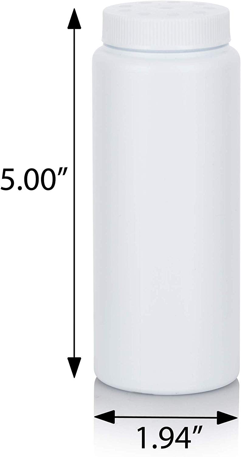 Plastic Bottles, White HDPE Powder Style w/ White Twist Top Sifter