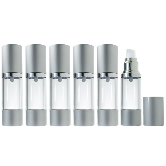 Refillable Airless Pump Bottle in Silver Matte - 1 oz / 30 ml