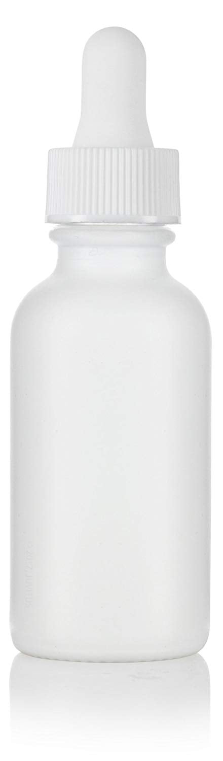 White Glass Boston Round Dropper Bottle with White Top - 1 oz / 30 ml
