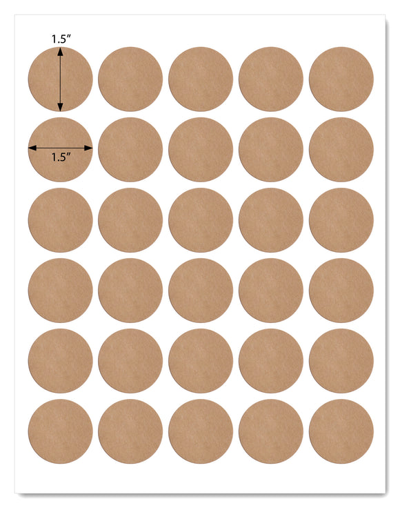 Textured Brown Kraft 1.5 Inch Diameter Circle Labels with Template and Printing Instructions, 5 Sheets, 150 Labels (RB15)