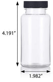 Clear Plastic Wide Mouth Packer Bottle with Black Ribbed Lid - 5 oz / 150 ml