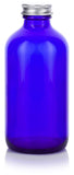 Cobalt Blue Glass Boston Round Bottle with Silver Metal Screw Cap - 8 oz / 250 ml