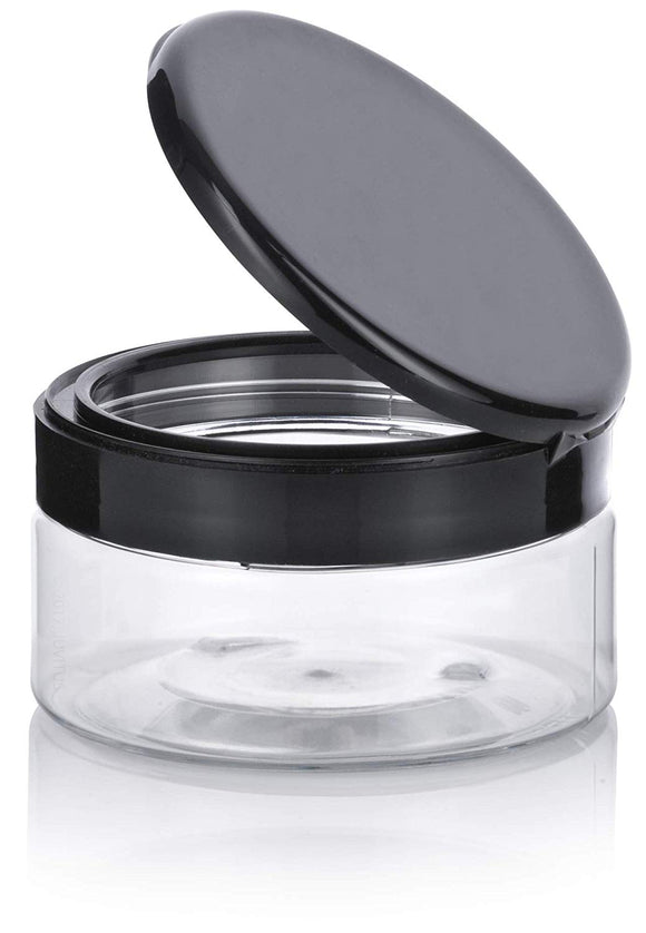 Plastic Low Profile Jar in Clear with Black Flip Top Cap - 8 oz / 240 ml