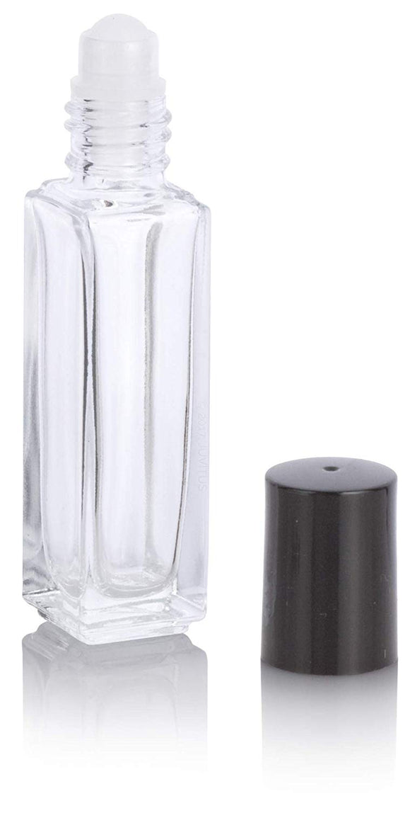 Clear Glass Square Roll On Bottle with Roll On Applicator - .20 oz / 6 ml