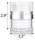 Refillable Airless Pump Jar in White and Silver - .5 oz / 15 ml