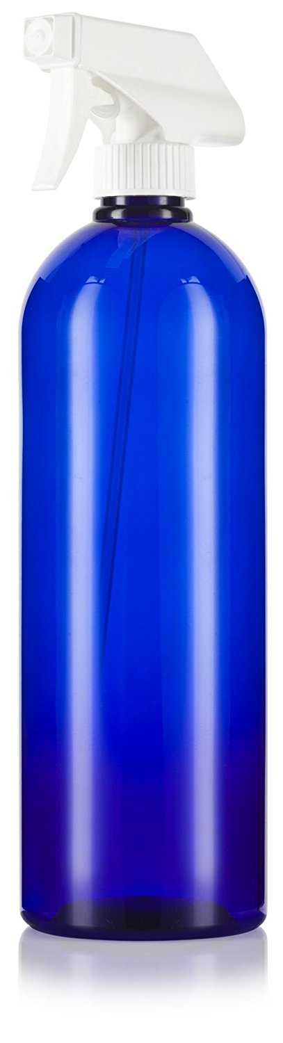 Cobalt Blue Plastic Slim Cosmo Trigger Spray Bottle with White Sprayer - 32 oz / 950 ml