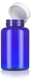 Cobalt Blue Plastic Wide Mouth Packer Bottle with Child Resistant White Push and Turn Lid - 17 oz / 500 ml