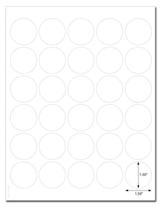 Waterproof White Matte 1.5 Inch Diameter Circle Labels for Laser Printer with Template and Printing Instructions, 5 Sheets, 150 Labels (JR15)