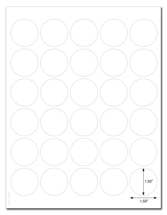 Waterproof White Matte 1.5 Inch Diameter Circle Labels for Laser Printer with Template and Printing Instructions, 5 Sheets, 150 Labels (JR15)