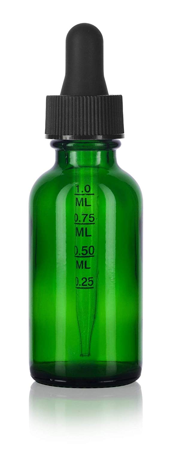 Green Glass Boston Round Dropper Bottle with Graduated Measurement Glass Black Top - 1 oz / 30 ml