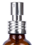 Amber Glass Boston Round Fine Mist Spray Bottle with Silver Chrome Metal Aluminum Sprayer - 1 oz / 30 ml