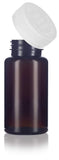 Amber Plastic Wide Mouth Packer Bottle with Child Resistant White Push and Turn Lid - 5 oz / 150 ml