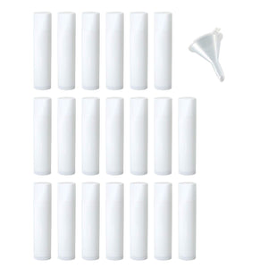 White Empty DIY Lip Balm Container Tubes (20 pack) + Funnel, 0.15 oz (Standard Size) - Twist Up Base and Cap, For lip balm, solid perfume, body balms, cuticle creams and more!