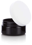 Plastic Low Profile Jar in Black with White Foam Lined Lid - 2 oz / 60 ml