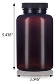 Amber Plastic Wide Mouth Packer Bottle with Black Ribbed Lid - 17 oz / 500 ml