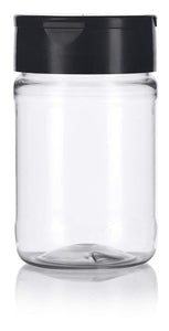 Clear Plastic Spice Bottle with Black Sifter - 6 oz / 180 ml