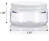Plastic Low Profile Jar in Clear with White Metal Plastisol Lid - 2 oz / 60 ml