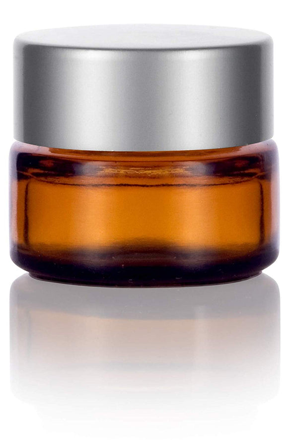Glass Balm Jar in Amber with Silver Metal Foam Lined Lid - .17 oz / 5 ml