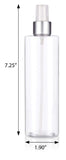 Clear Plastic Professional Cylinder Bottle with Silver Fine Mist Spray - 8 oz / 250 ml