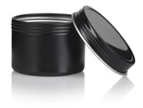 Black Metal Tin Steel Deep Refillable Container 2 oz with Tight Sealed Twist Screwtop Cover (6 pack) + Labels