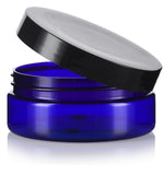 Plastic Extra Low Profile Jar in Cobalt Blue with Black Foam Lined Lid - 4 oz / 120 ml