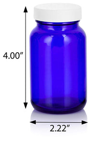 Cobalt Blue Glass Packer Bottle with White Ribbed Lid - 5 oz / 150 ml