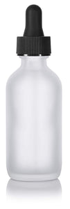 Frosted Clear Glass Boston Round Dropper Bottle with Graduated Measurement Glass Black Top - 2 oz / 60 ml