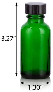 Green Glass Boston Round Bottle with Black Phenolic Cap - 1 oz / 30 ml