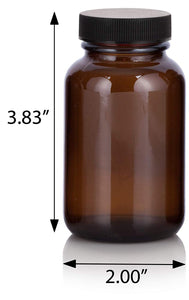 Amber Glass Packer Bottle with Black Ribbed Lid - 4 oz / 120 ml
