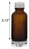 Frosted Amber Glass Boston Round Screw Bottle with Silver Metal Cap - 1 oz / 30 ml