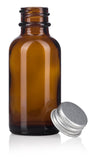 Amber Glass Boston Round Screw Bottle with Silver Metal Cap - 1 oz / 30 ml