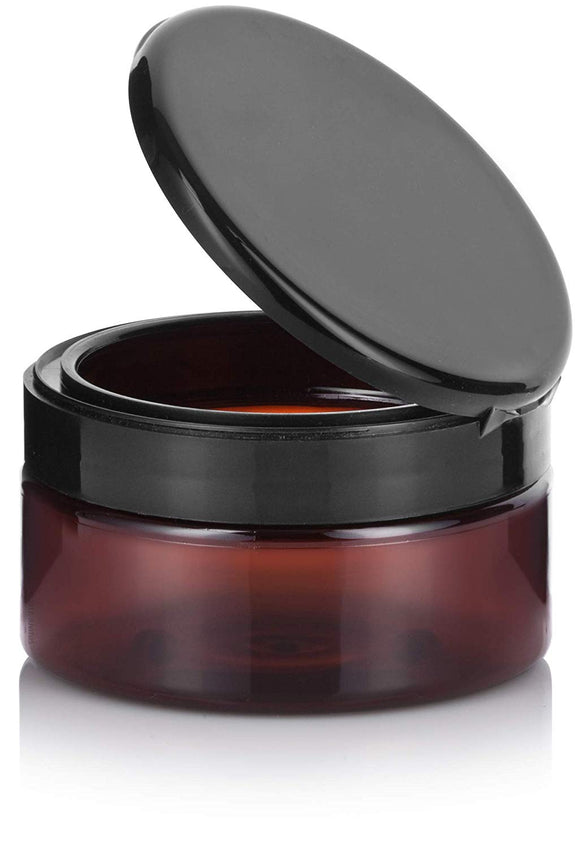 Plastic Low Profile Jar in Amber with Black Flip Top Cap - 8 oz / 240 ml