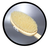Natural Wood Bath & Body Brush with Long Handle - 100% Wild Boar Bristle