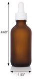 Frosted Amber Glass Boston Round Dropper Bottle with White Top - 2 oz / 60 ml