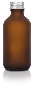 Frosted Amber Glass Boston Round Screw Bottle with Silver Metal Cap - 2 oz / 60 ml