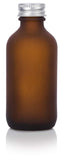 Frosted Amber Glass Boston Round Screw Bottle with Silver Metal Cap - 2 oz / 60 ml