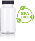 Clear Plastic Wide Mouth Packer Bottle with Black Ribbed Lid - 5 oz / 150 ml