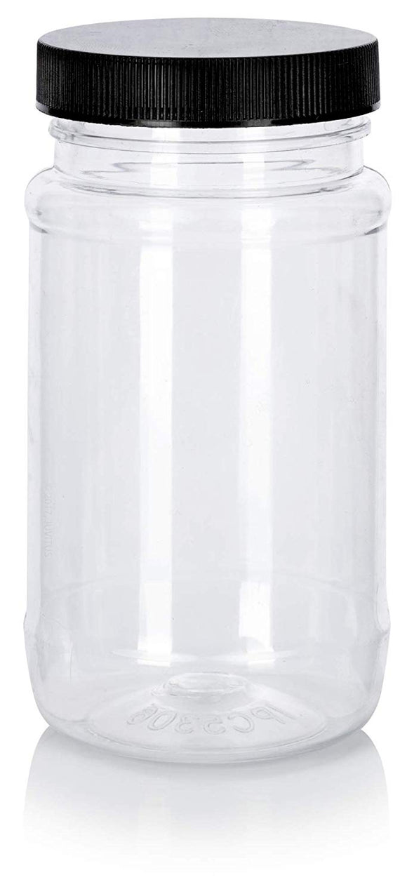 Clear Plastic Spice Bottle with Black Ribbed Lid - 8 oz / 250 ml