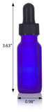 Frosted Cobalt Blue Glass Boston Round Dropper Bottle with Black Top - .5 oz / 15 ml