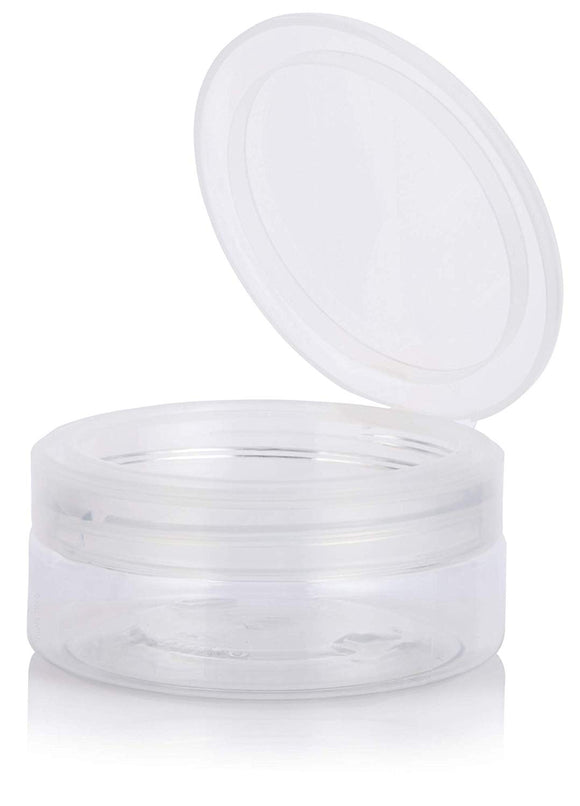 Plastic Extra Low Profile Jar in Clear with Clear Flip Top Cap - 4 oz / 120 ml