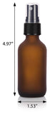Frosted Amber Glass Boston Round Fine Mist Spray Bottle with Black Sprayer - 2 oz / 60 ml