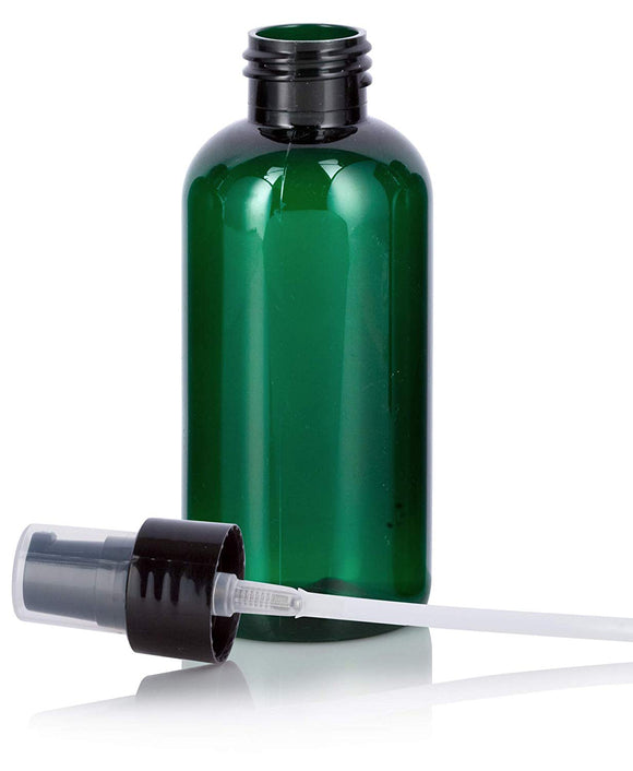 4 oz Green Plastic Boston Round Bottle with Black Treatment Pump (12 Pack)
