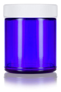 Cobalt Blue Glass Large Straight Sided Jar - 9 oz / 270 ml- Airtight, Smell Proof, BPA Free Lids - JUVITUS