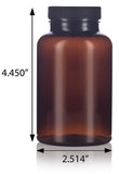 Amber Plastic Wide Mouth Packer Bottle with Black Ribbed Lid - 8 oz / 250 ml