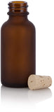 Frosted Amber Glass Boston Round Cork Bottle with Natural Stopper - 1 oz / 30 ml