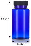 Cobalt Blue Plastic Wide Mouth Packer Bottle with Black Ribbed Lid - 5 oz / 150 ml