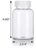 Clear Plastic Wide Mouth Packer Bottle with Child Resistant White Push and Turn Lid - 8 oz / 250 ml