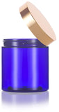 Plastic Jar in Cobalt Blue with Gold Metal Overshell Lid - 8 oz / 240 ml